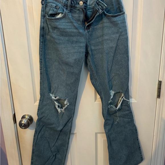 Hollister Women's Blue Ripped Straight Leg Jeans - Picture 1 of 3
